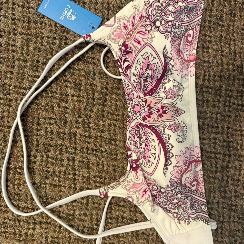 Pink and White Paisley Bikini Top